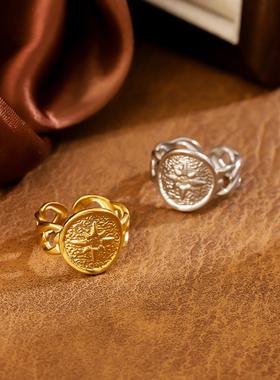 欧美八芒星油压个性钛钢戒指