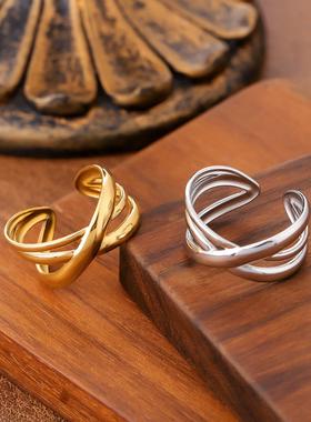 ins风钛钢镀金不规则女戒