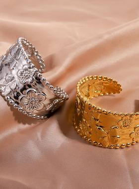 欧美复古花瓣不锈钢手镯