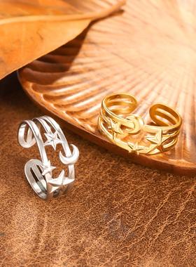 跨境钛钢五角星可调戒指