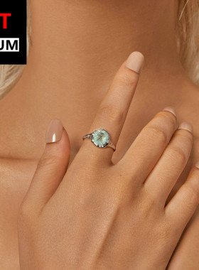 跨境百搭饰品新款清透梦幻绿色冰锆戒指s925纯银镀白金百搭女饰品