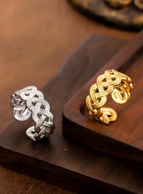 欧美复古线条编织钛钢情侣戒