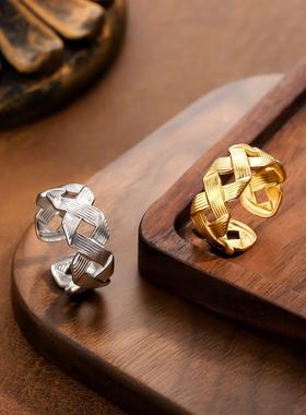 跨境高级编织不锈钢戒指女款