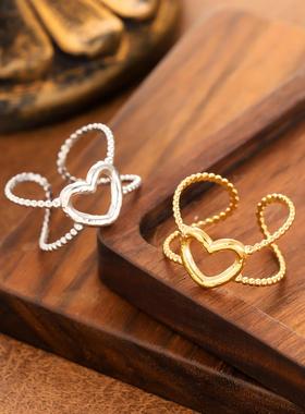 钛钢不掉色爱心戒指可调节