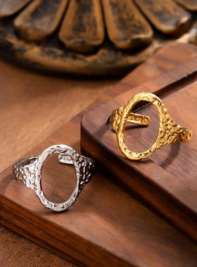 欧美简约不锈钢镂空女戒