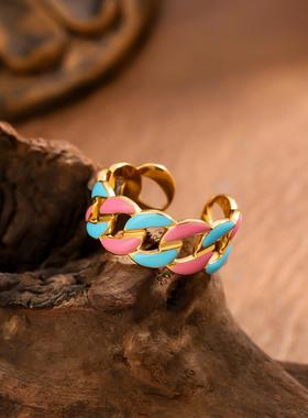 欧美时尚几何花朵彩色戒指