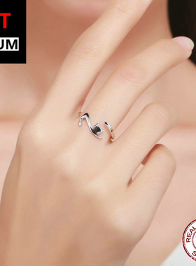 调皮小猫纯银戒指 欧美个性创意小猫咪素银S925开口女银戒指指环