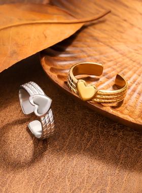 欧美小众爱心开口戒指女