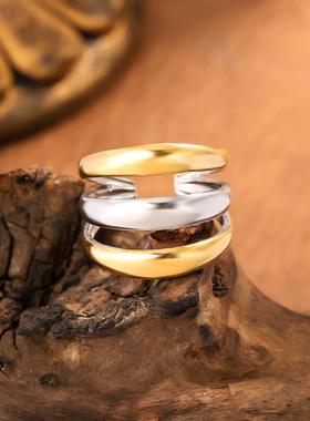 欧美风金银拼色多层指环戒指