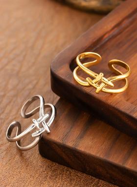 几何钛钢戒指女简约设计感