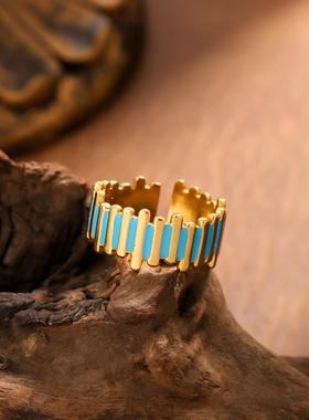 18k金色钛钢滴油复古戒指