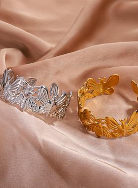 欧美复古不锈钢花朵手镯