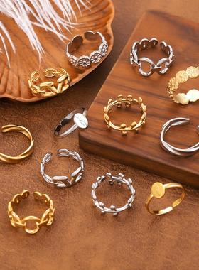 欧美高级不锈钢电镀真金开口戒