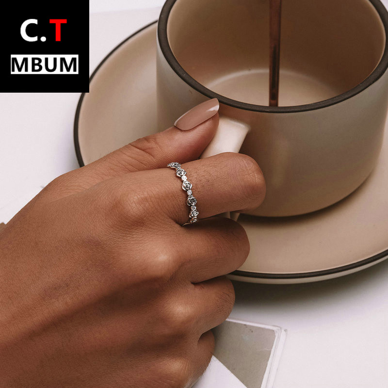 新品精致玫瑰花戒指s925纯银指环