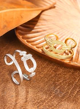 钛钢开口不规则情侣戒指女款