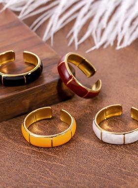 欧美简约竹节钛钢彩滴指环