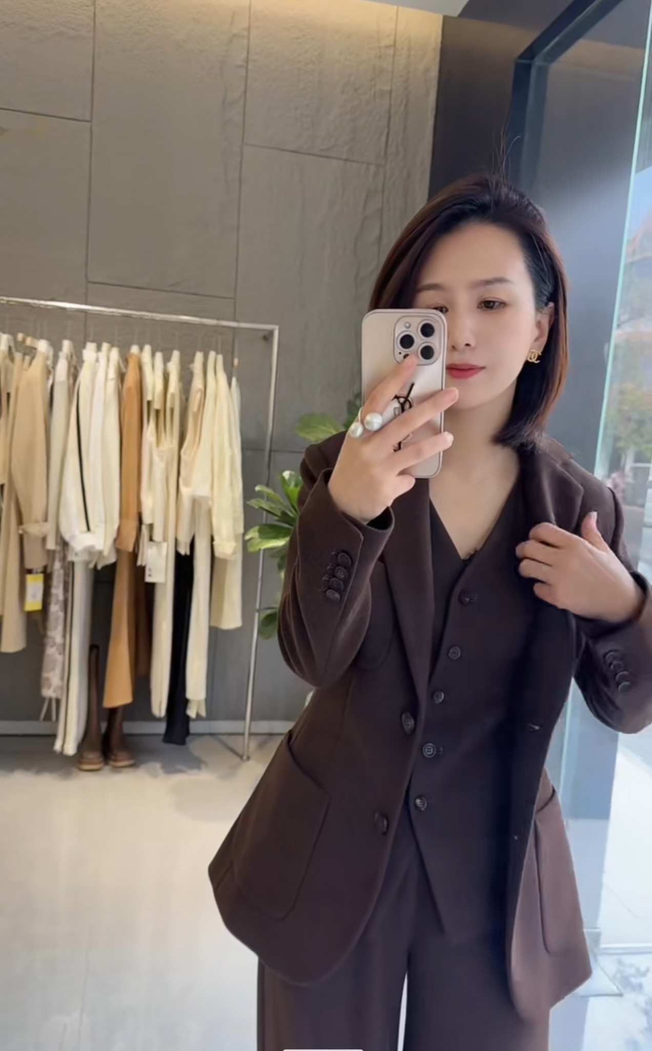 美拉德棕色西装马夹阔腿裤套装女时尚套装