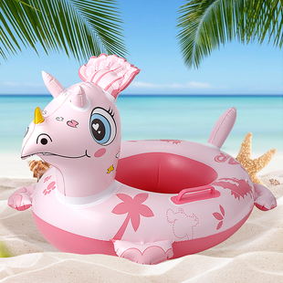 儿童游泳圈游泳装备救生圈水上玩具充气漂浮加厚加大恐龙艇带拉手