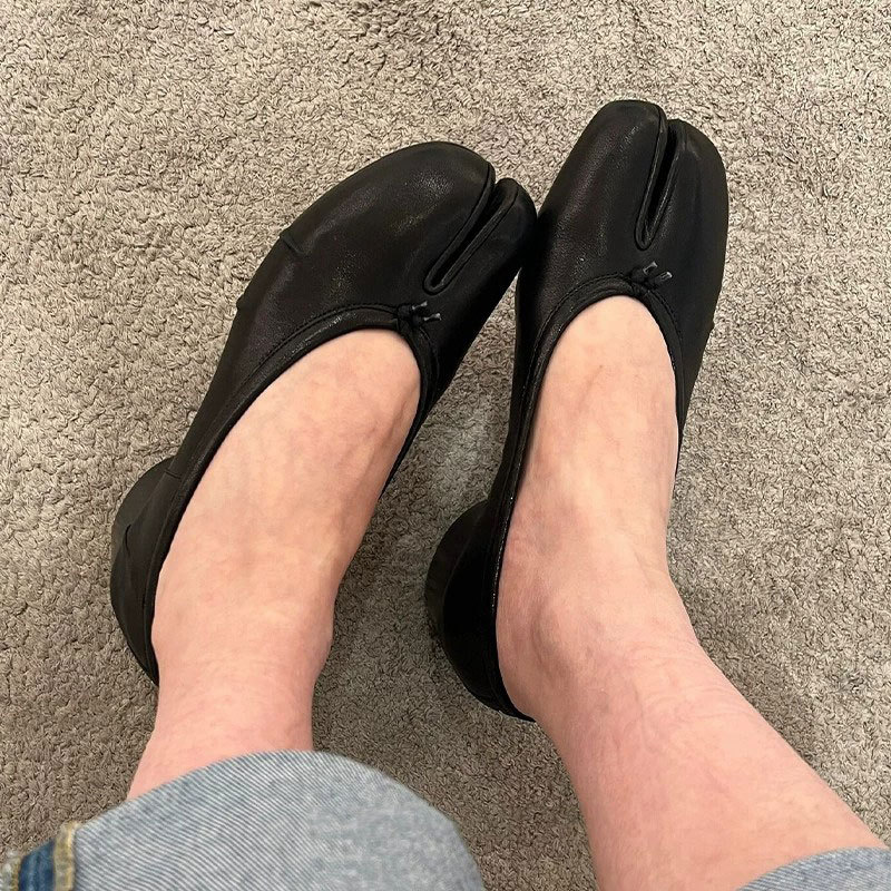羊皮版~软皮软底女鞋Tabi分趾鞋女中跟3cm褶皱芭蕾舞羊皮单鞋真皮图片