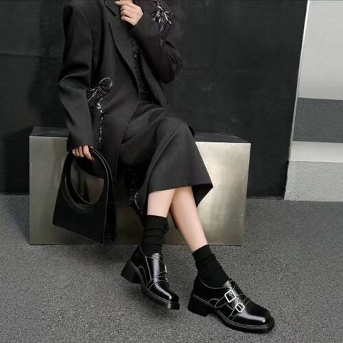 牛皮版陌上花英伦风粗跟乐福鞋女2026春秋新款厚底真皮小皮鞋子