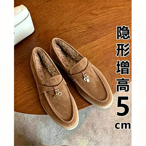 羊反绒~真皮LP流苏加绒乐福鞋女软底老钱风豆豆加绒单鞋女毛毛鞋