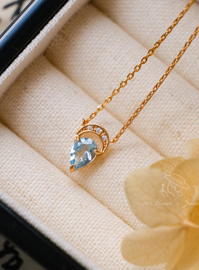 浮光拾梦 日系气质百搭精致轻奢天空蓝托帕石925银镀金锁骨短项链