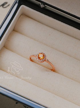 柠檬香草 复古气质百搭天然黄水晶椭圆白锆石925纯银开口戒指环