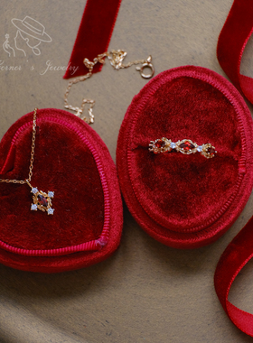 火树银花 新中式古风复古宫廷系列天然红石榴石925银镀金戒指项链