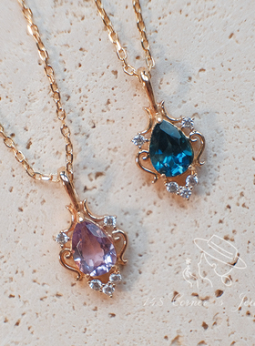 日系轻奢精致复古紫水晶伦敦蓝托帕石花环925银镀金项链锁骨链