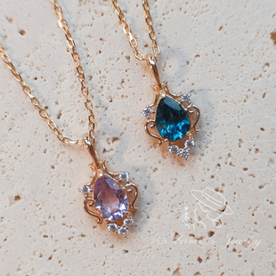 日系轻奢精致复古紫水晶伦敦蓝托帕石花环925银镀金项链锁骨链