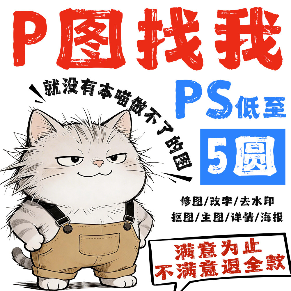 ps修图专业图片处理PDF无痕修改文字去水印抠图批照片精修在线p图