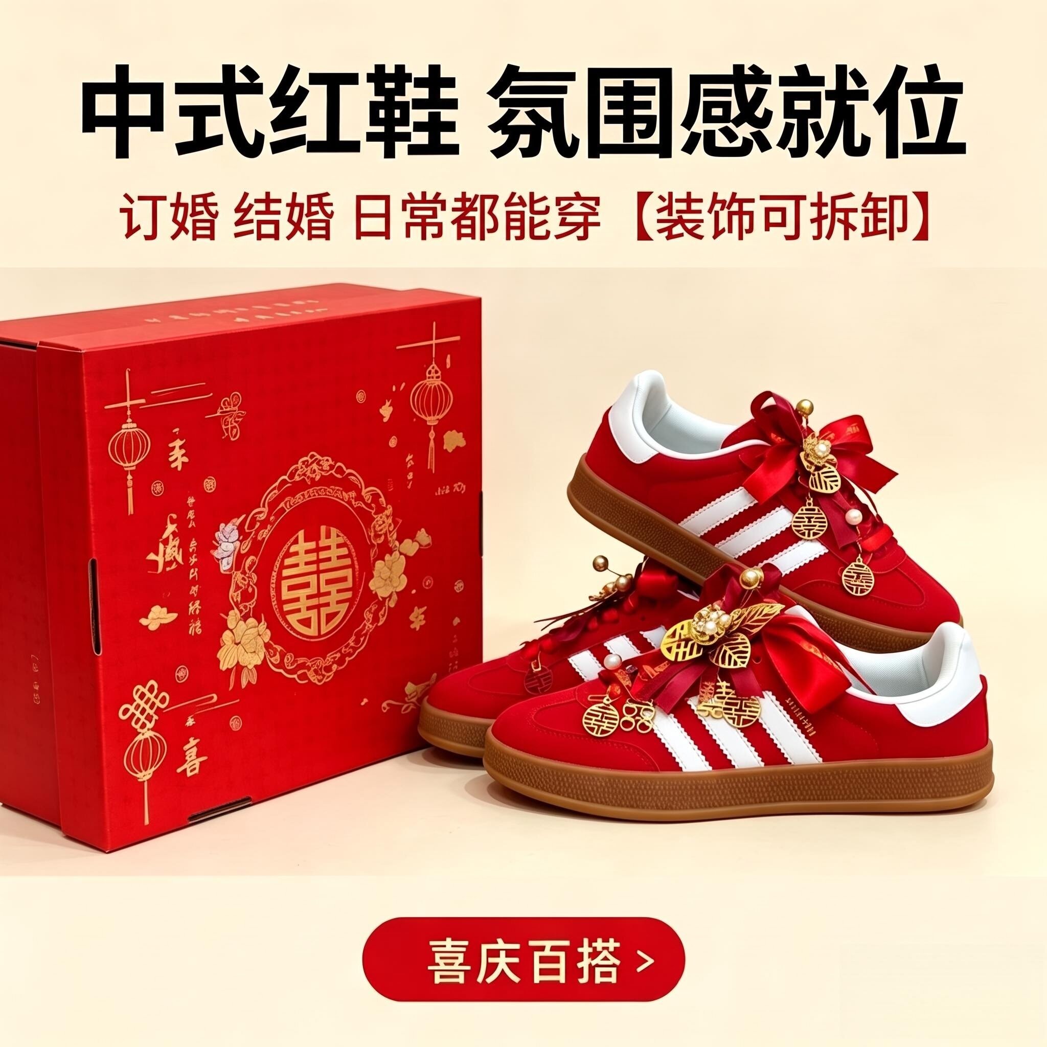 新款婚鞋情侣订婚男平底秀禾鞋结婚德训鞋板鞋中式红色新娘鞋女