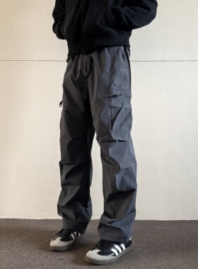 soxiox秋冬加绒加厚三防冲锋裤男女宽松美多口袋机能软壳工装裤子