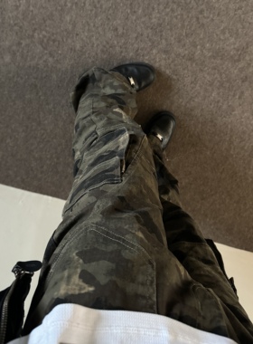 soxiox美式弹力窄版迷彩工装裤男女高级感hiphop高街vibe微喇裤子