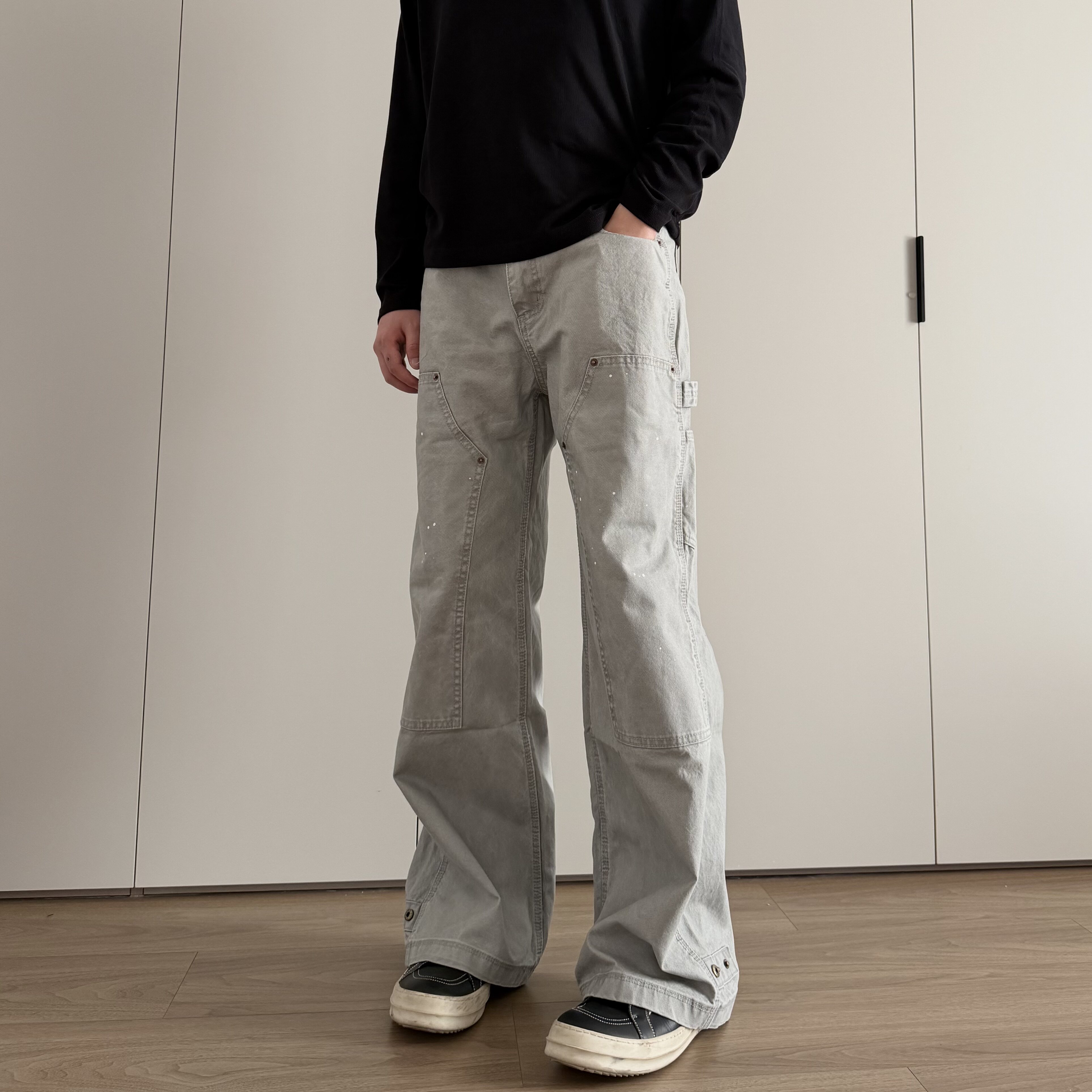 soxiox美式双膝B01伐木裤男款直筒复古cleanfit纯棉男生工装裤子