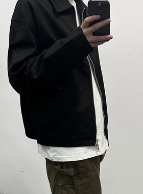 soxiox春秋cleanfit双拉链短款翻领外套男女宽松vibe美式黑色夹克