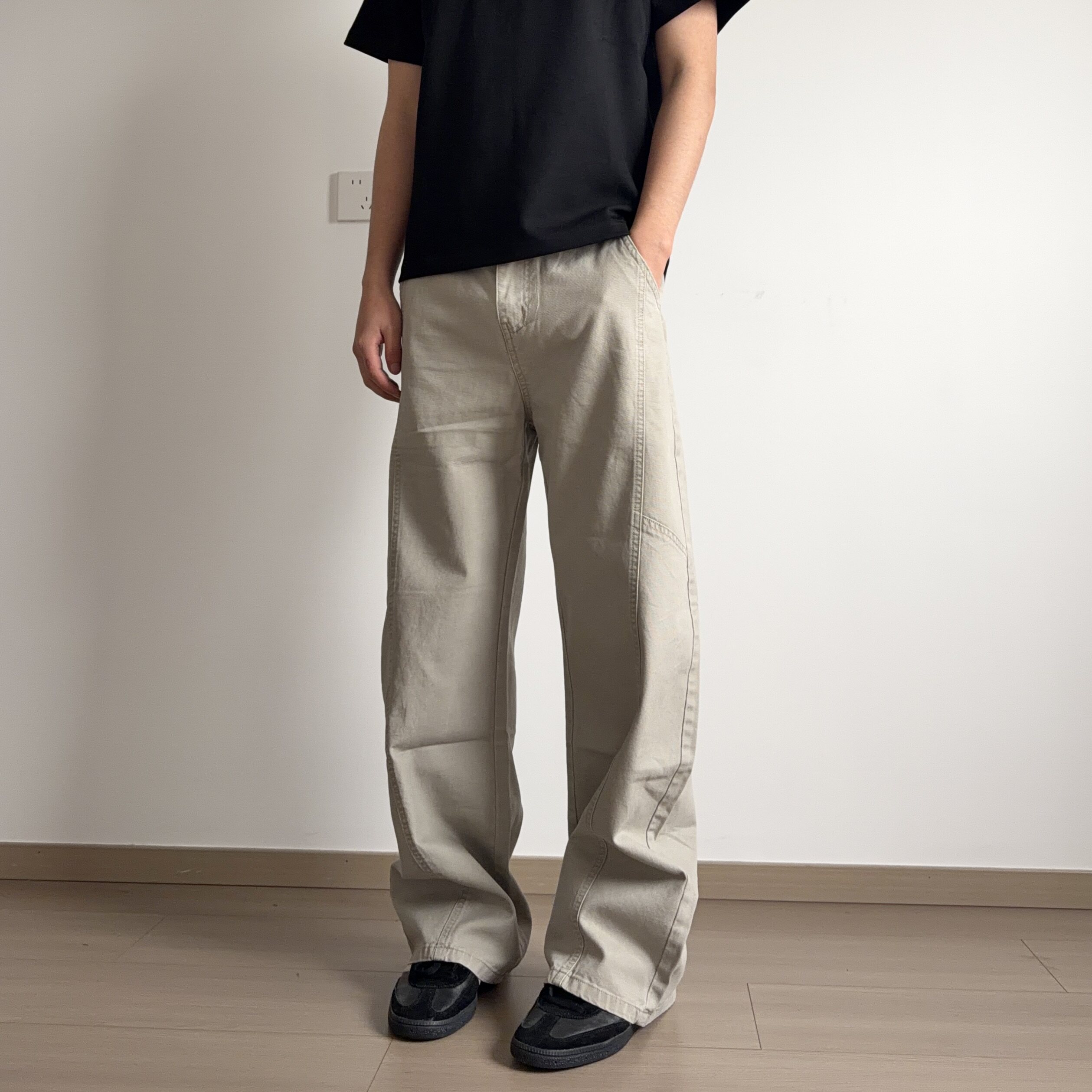 soxiox纯棉解构柳叶弯刀裤男女款夏季薄款宽松美式休闲工装长裤子