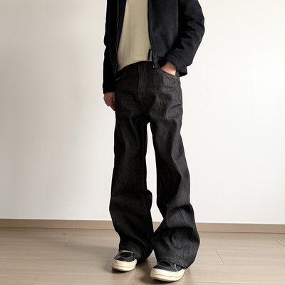 手缝线阔腿原牛牛仔裤夏薄款