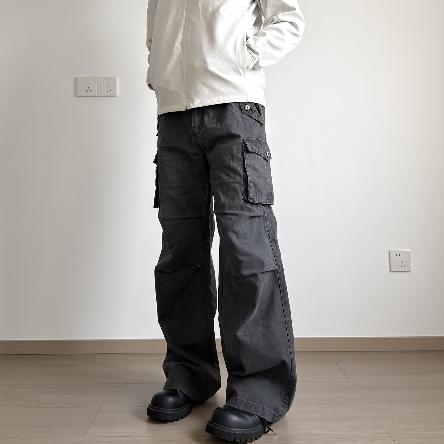 soxiox美式纯棉工装裤男款vintage水洗多口袋高级感cleanfit裤子