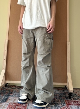 soxiox美式做旧牛仔工装裤男秋季cleanfit多口袋vintage美式裤子