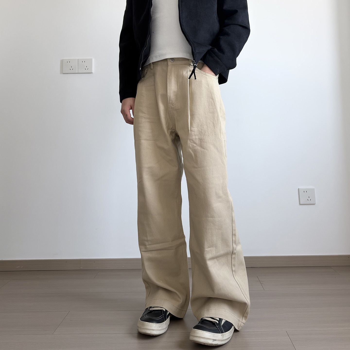 soxiox美式卡其色工装裤男款直筒宽松纯棉窄版高级感cleanfit裤子