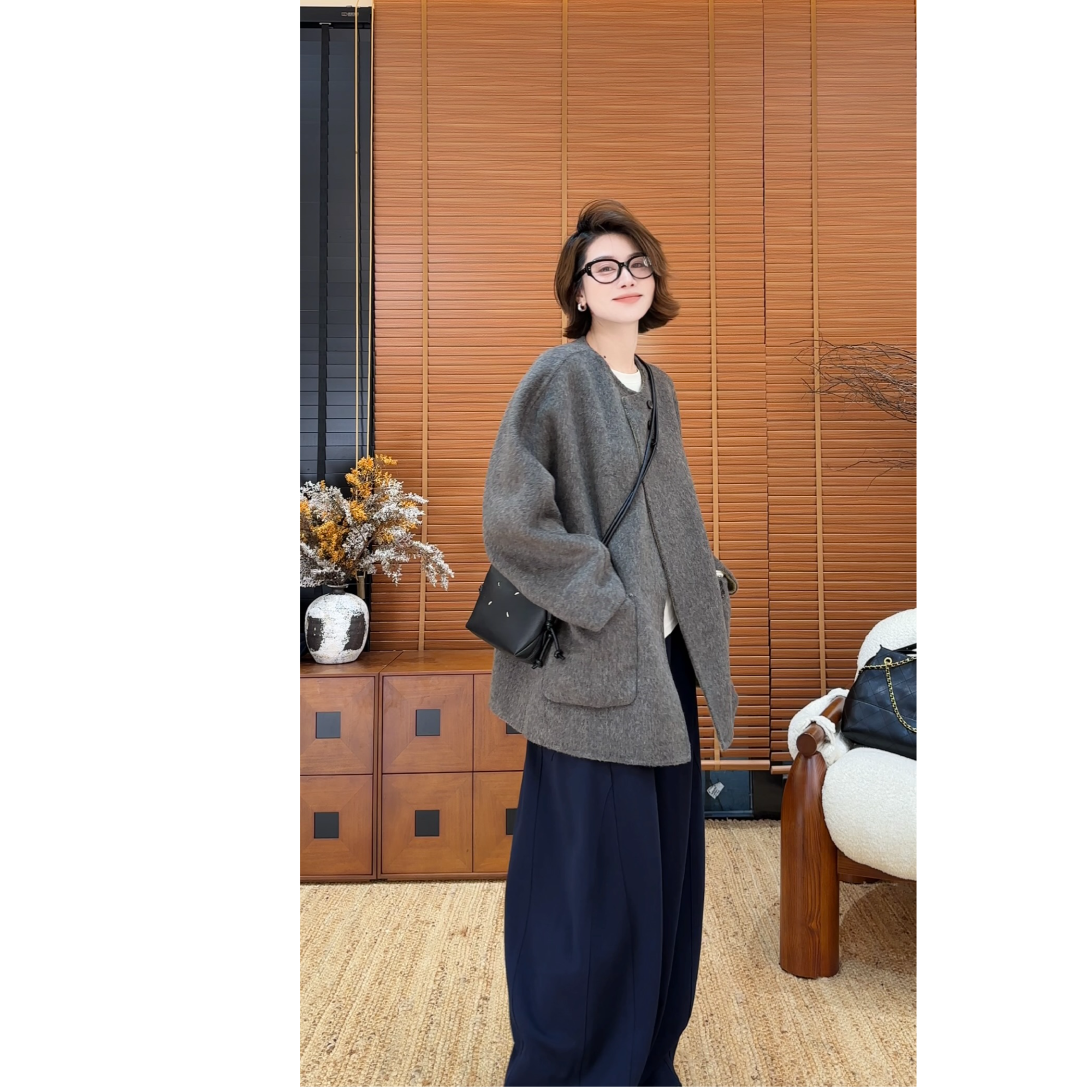 YYOUHAN 2025新款西塔茶极简纯色呢大衣显瘦百搭外套 2509C5338
