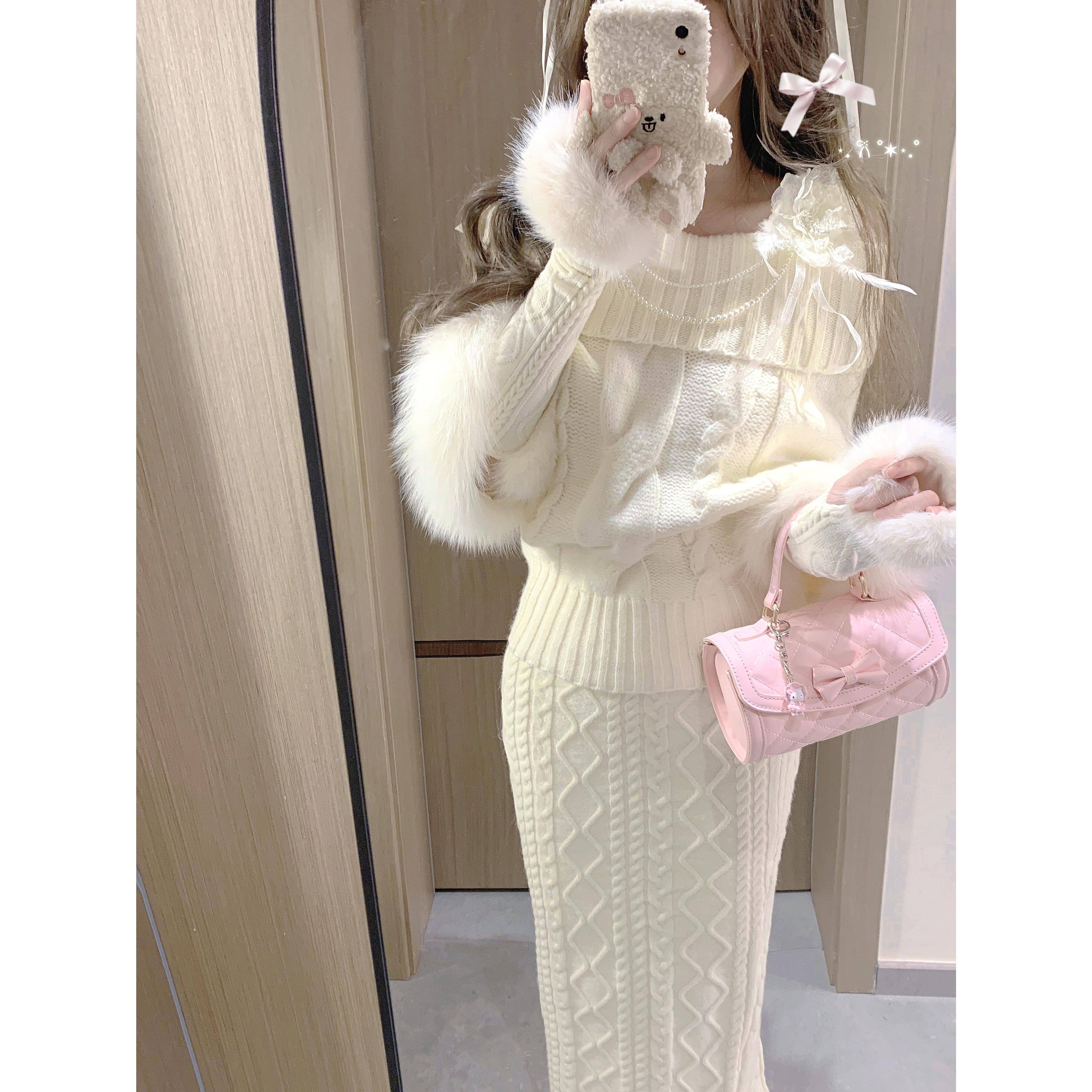 千金温柔风时髦高领麻花针织套装气质显瘦半裙毛衣两件套