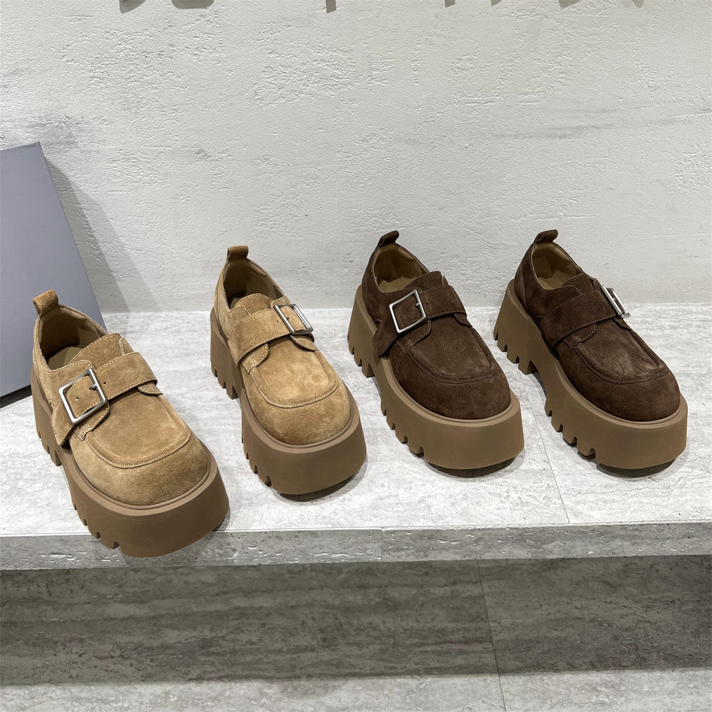 真皮扣带厚底英伦乐福鞋勃肯单鞋