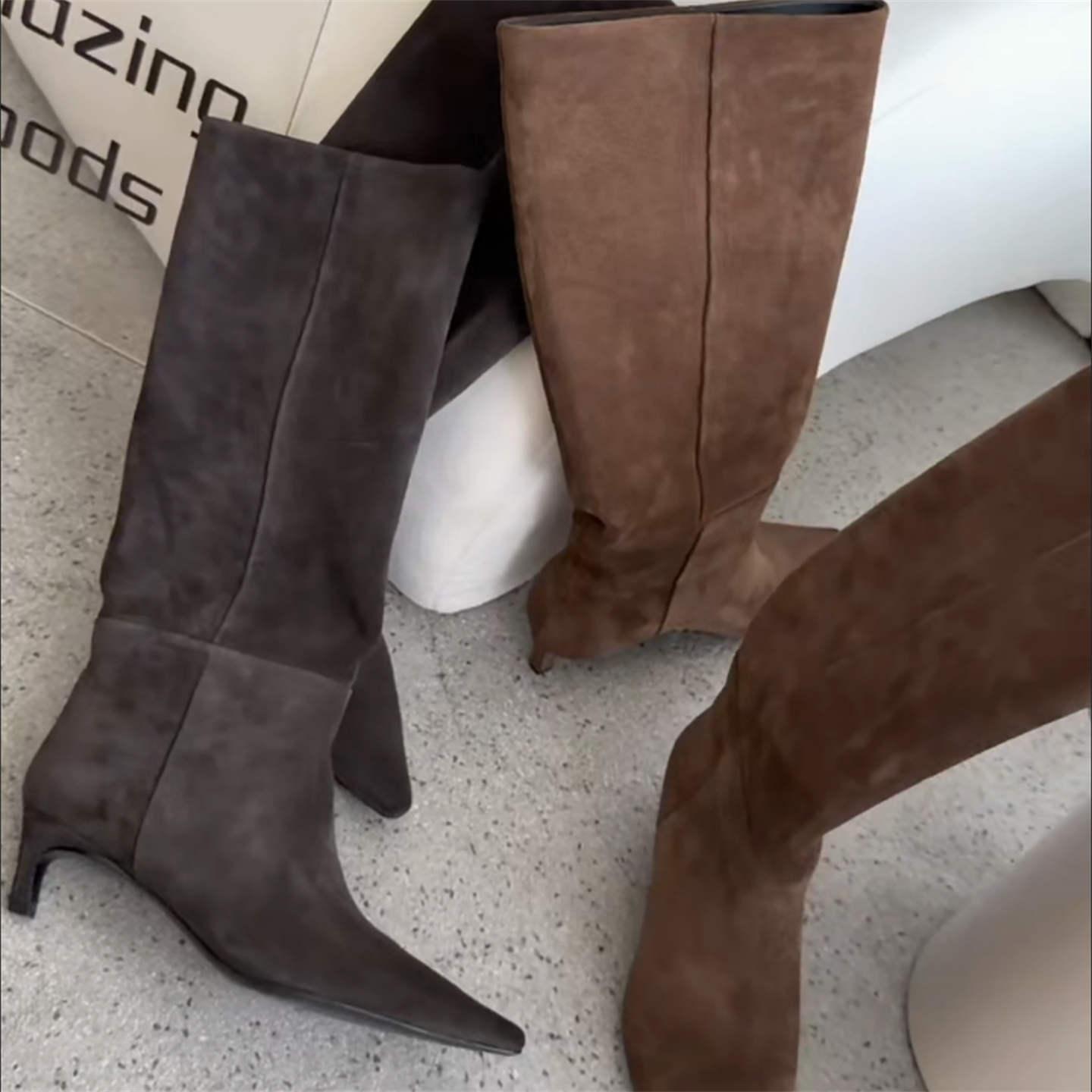 WM6真皮磨砂皮尖头时装靴骑士靴