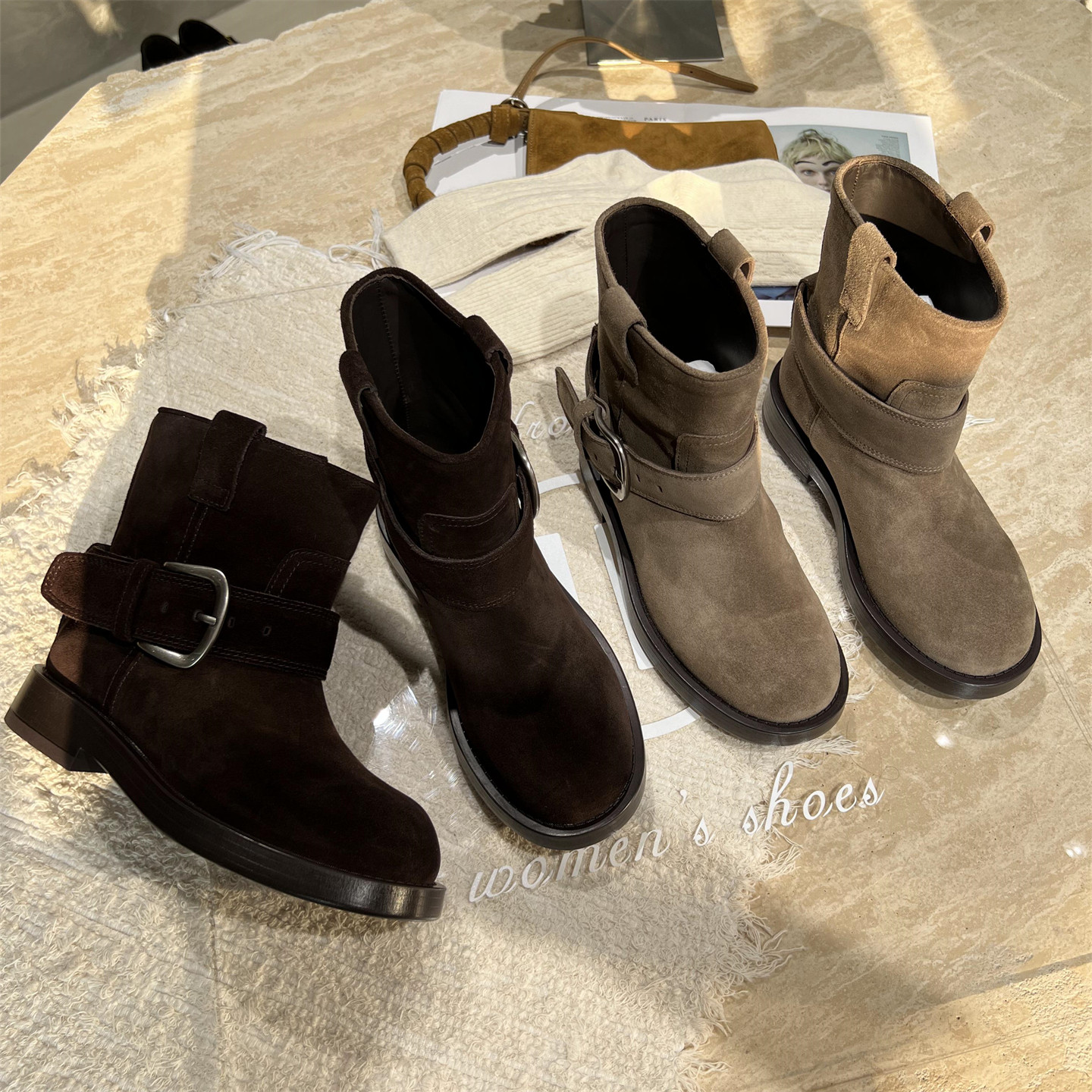 欧洲站真皮磨砂套筒马丁靴