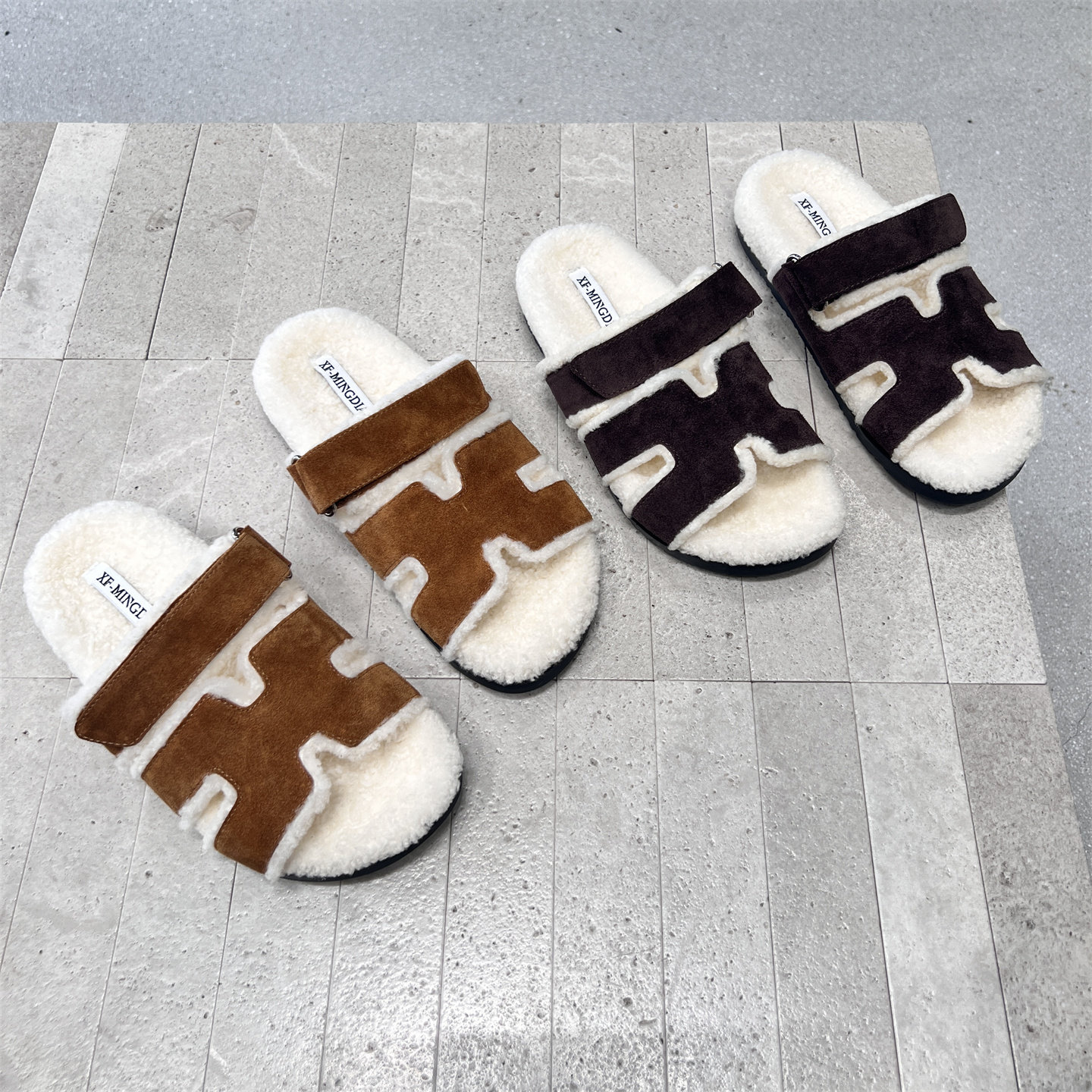 先锋名典真皮厚底一字拖勃肯拖鞋