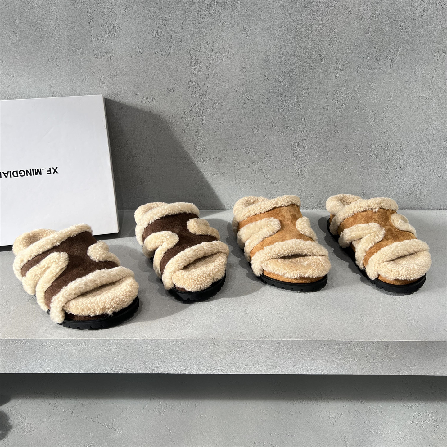 真皮厚底一字拖外穿时尚毛毛拖鞋