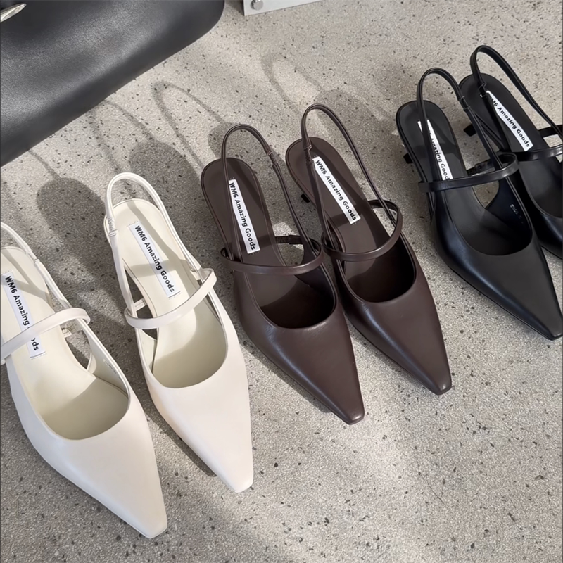 wm6女鞋2026春新款欧货真皮胎牛皮后空细跟时尚高跟鞋包头凉鞋潮