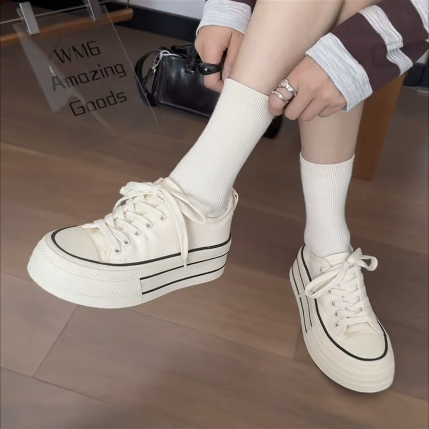 欧货真皮厚底休闲运动板鞋小白鞋